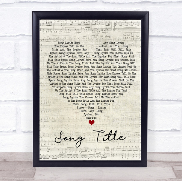 Any Song Lyrics Custom Script Heart Wall Art Quote Personalised Lyrics Print